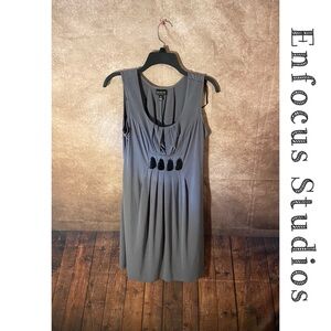 EnFocus Studio Tank Dress- Women’s size 8-Grey Stretch Knit w/black stones-EUC